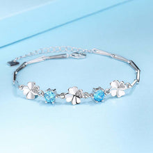 Load image into Gallery viewer, Sterling Silver Bracelet for Women with Rhodium-plated CZ Four Leaf Clover Pendant